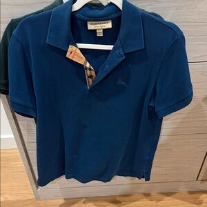 Burberry Navy Polo with Check Accent